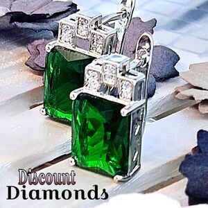 Green Zircon & White Baguette Diamond Earrings on 925 Sterling Silver